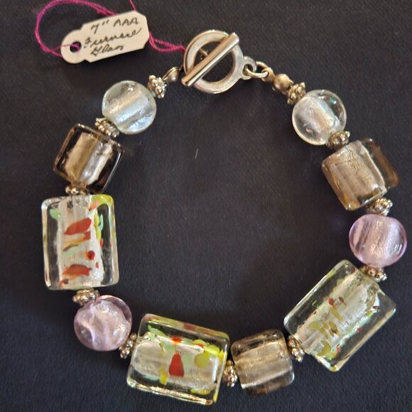 Hand Crafted Jewelry - Handcrafted Artisan 7" Furnace Art Glass Bracelet with Silver
